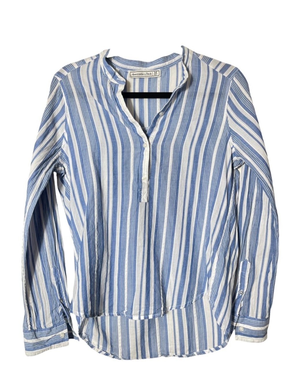 Abercrombie & Fitch Blue White Stripe Popover Shirt Coastal Boho Cotton Top M - Picture 2 of 8